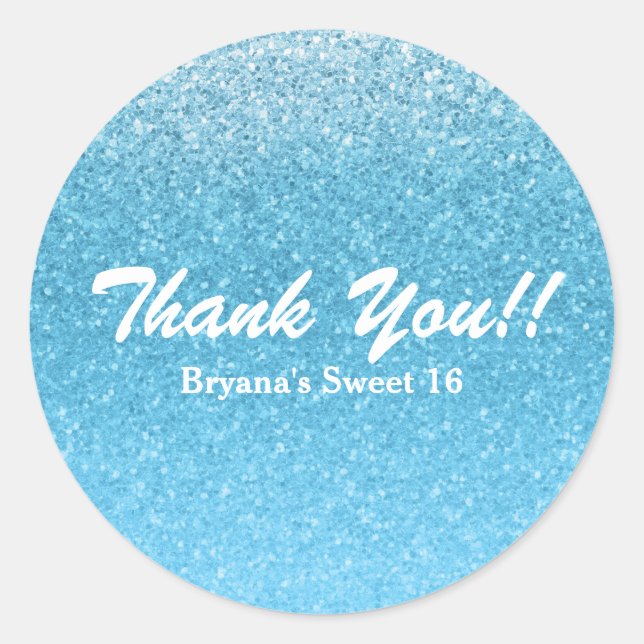 Fairy Tale Blue Glitter Sweet 16 Party Classic Round Sticker (Front)