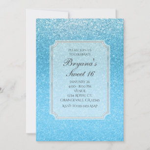 Fairy Tale Blue Glitter Sweet 16 Party Invitations