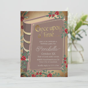 Fairy Tale Book Cover with Red Roses on Parchment Invitation