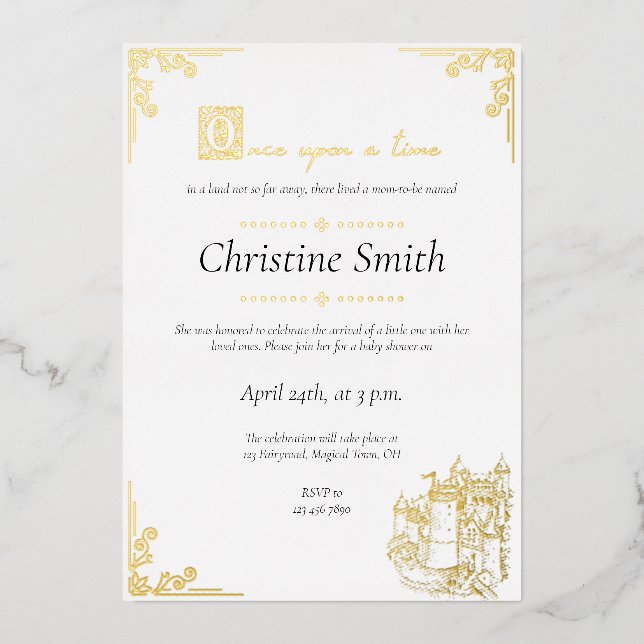 Fairy Tale Book Themed Book Gold Baby Shower (Front)