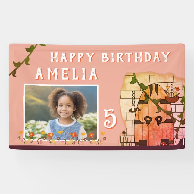 Fairy Tale Castle Door Flower Birthday Party Photo Banner (Horizontal)