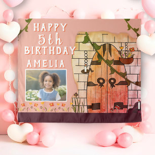 Fairy Tale Castle Door Flower Birthday Party Photo Tapestry