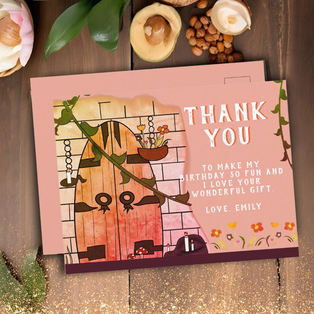 Fairy Tale Castle Door Flower Birthday Thank you Postcard (Creator Uploaded)