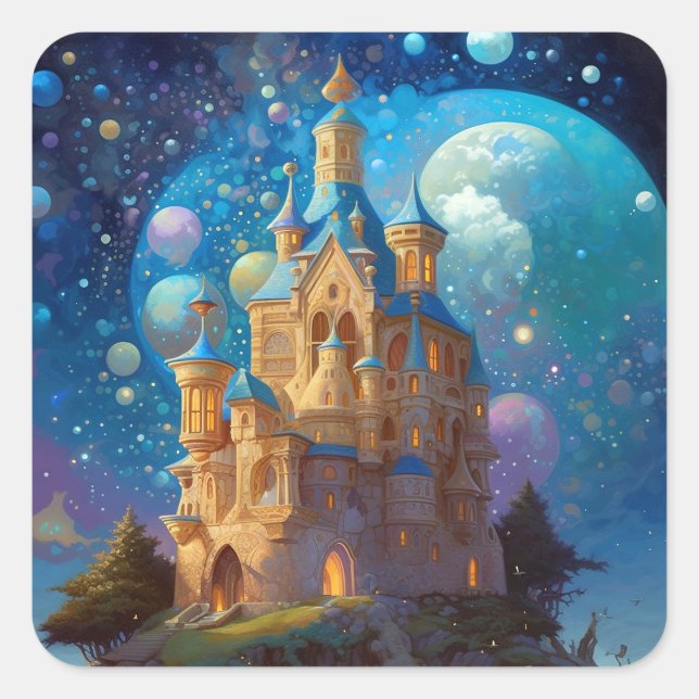 Fairy Tale Castle Fantasy Art Square Sticker (Front)