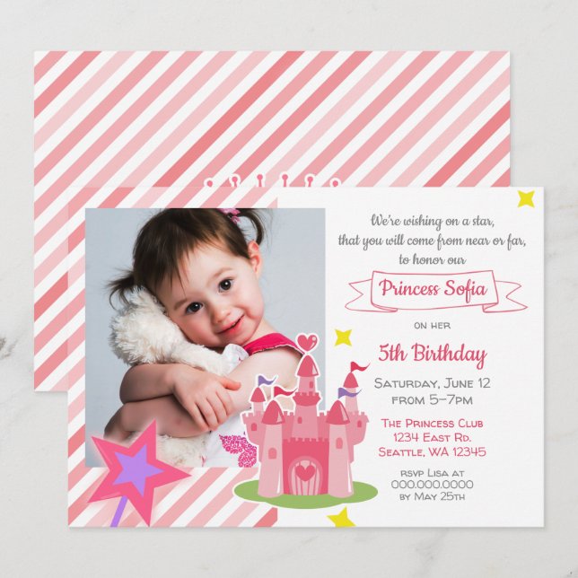 Fairy Tale Castle Pink Princess Photo Birthday Invitation (Front/Back)