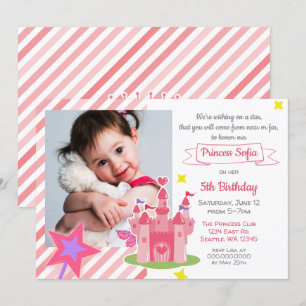 Fairy Tale Castle Pink Princess Photo Birthday Invitation