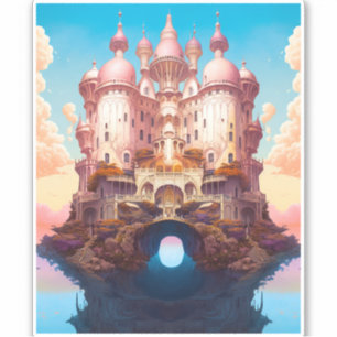 Fairy Tale Castle Pink White Gold Fantasy Art