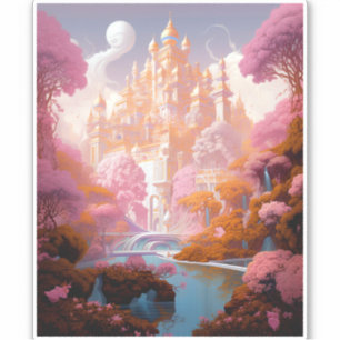 Fairy Tale Castle Pink White Gold Fantasy Art