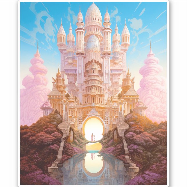 Fairy Tale Castle Pink White Gold Fantasy Art (Front)