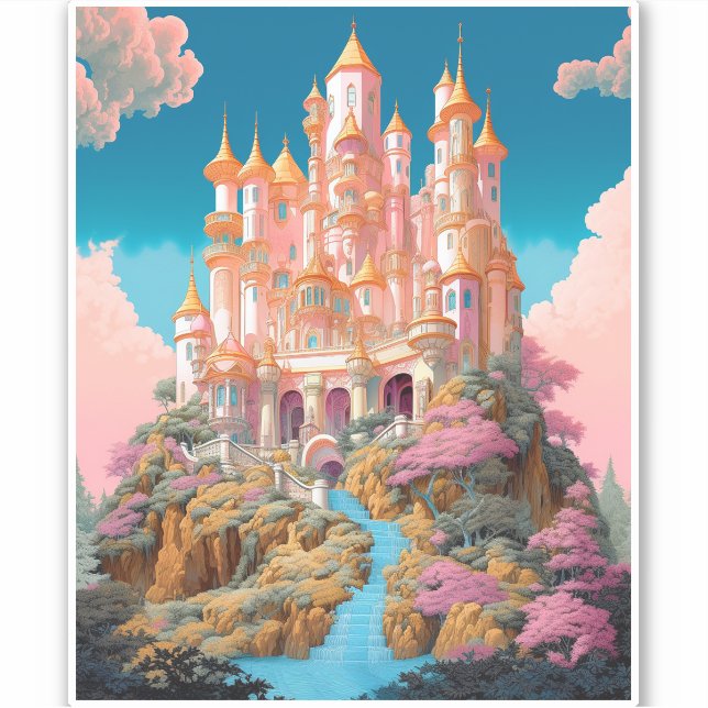 Fairy Tale Castle Pink White Gold Fantasy Art (Front)