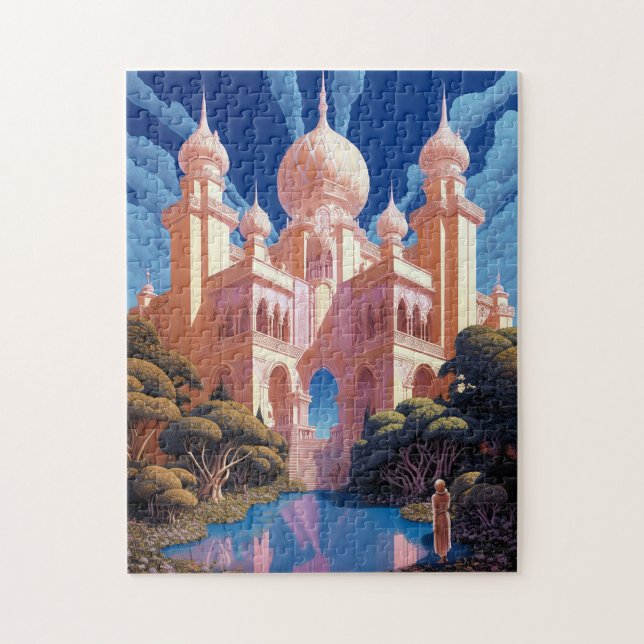 Fairy Tale Castle Pink White Gold Fantasy Art Jigsaw Puzzle (Vertical)