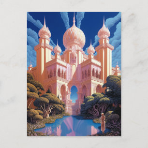 Fairy Tale Castle Pink White Gold Fantasy Art Postcard