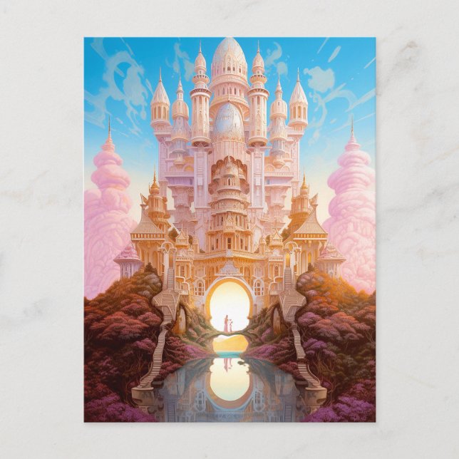 Fairy Tale Castle Pink White Gold Fantasy Art Postcard (Front)