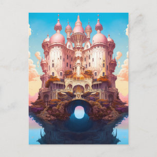Fairy Tale Castle Pink White Gold Fantasy Art Postcard