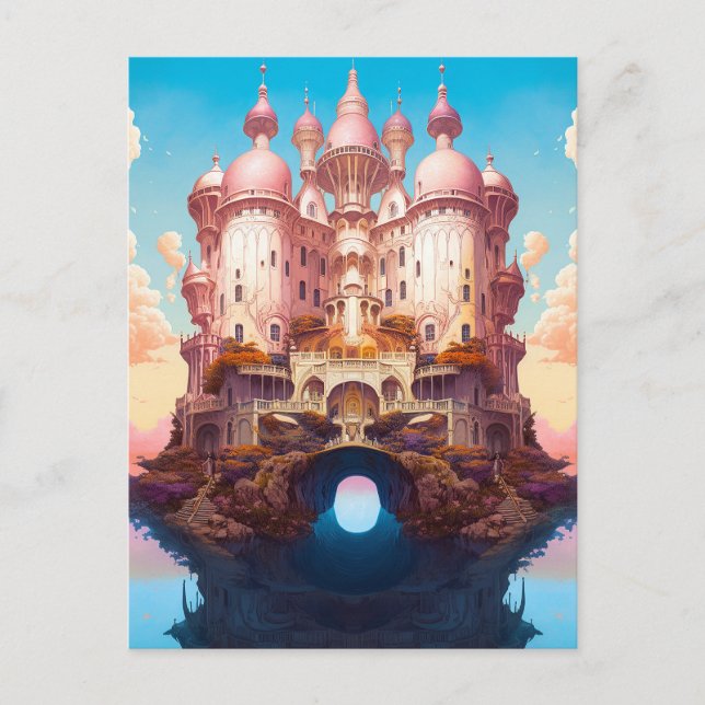 Fairy Tale Castle Pink White Gold Fantasy Art Postcard (Front)