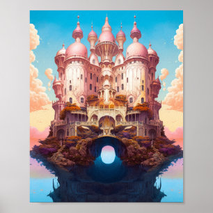 Fairy Tale Castle Pink White Gold Fantasy Art Poster