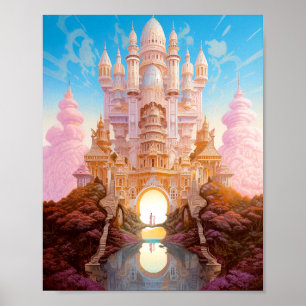Fairy Tale Castle Pink White Gold Fantasy Art Poster