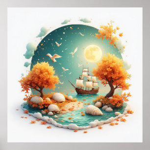Fairy Tale Castle Surrounded by Seasonal Trees Poster