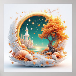 Fairy Tale Castle Surrounded by Seasonal Trees Poster