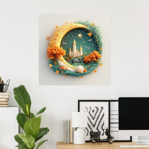 Fairy Tale Castle Surrounded by Seasonal Trees Poster