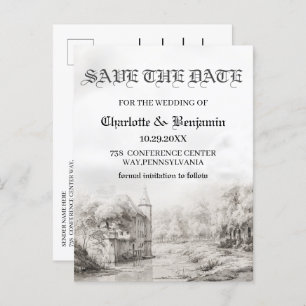  Fairy tale Castle Vintage Wedding Save The Date Announcement Postcard