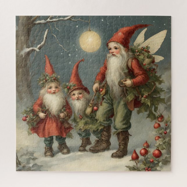Fairy Tale Christmas Gnome Family in Winter Forest Jigsaw Puzzle (Vertical)