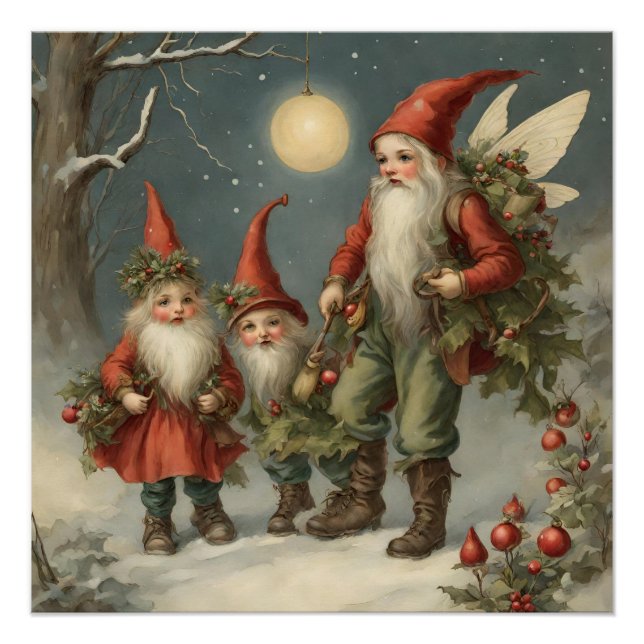 Fairy Tale Christmas Gnome Family in Winter Forest Poster (Front)