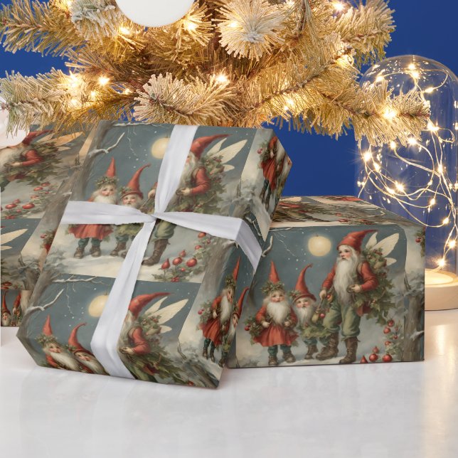 Fairy Tale Christmas Gnome Family, Winter Forest  Wrapping Paper (Holidays)