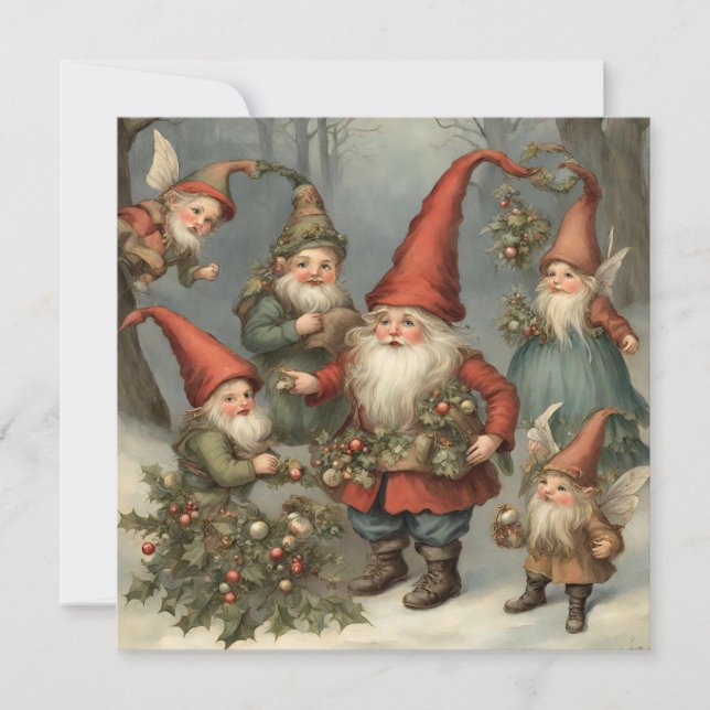Fairy Tale Christmas Gnomes in the Forest  Holiday Card (Front)