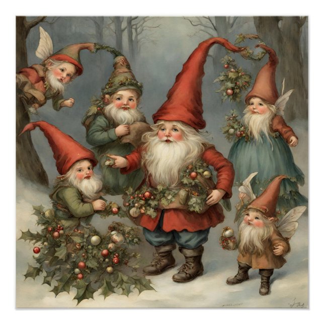 Fairy Tale Christmas Gnomes in the Forest  Poster (Front)