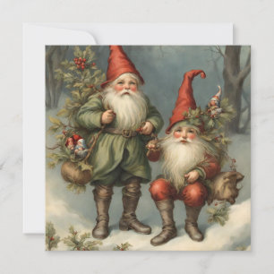 Fairy Tale Christmas Gnomes in Winter Forest Card