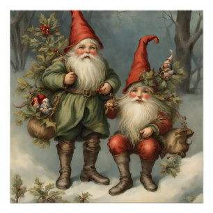 Fairy Tale Christmas Gnomes in Winter Forest Poster