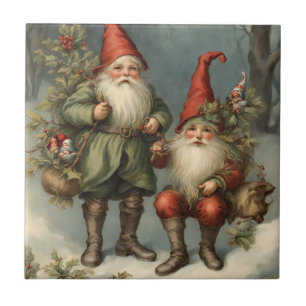 Fairy Tale Christmas Gnomes in Winter Forest Tile