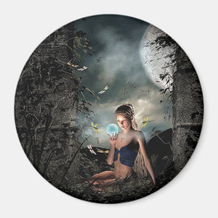 Fairy Tale Crystal Ball Full Moon Fantasy Magnet