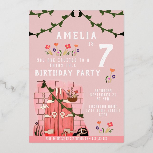 Fairy Tale Door Girl Birthday Party Gold (Front)