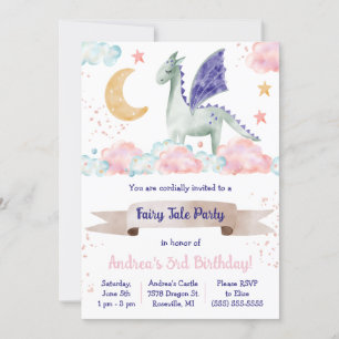 Fairy tale, Dragon Themed Birthday Party Invitation