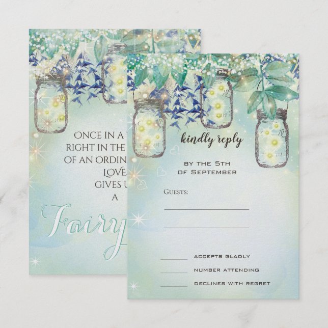 Fairy Tale Forest Blue Green Mason Jar Wedding Invitation (Front/Back)
