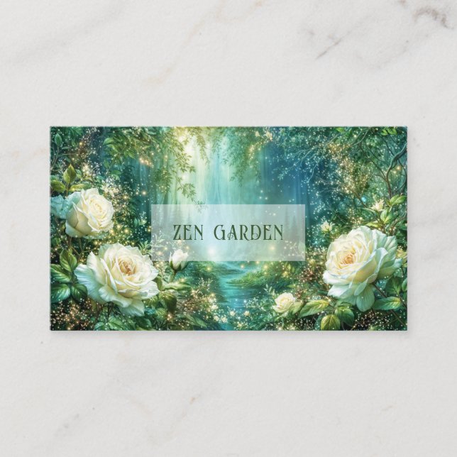 Fairy Tale Forest White Rose Luminous Landscape Business Card (Front)