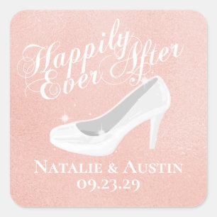 Fairy Tale Glass Slipper Blush Pink Square Sticker