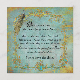 Fairy Tale Gold Filigree Peacock & Crown Save The Date