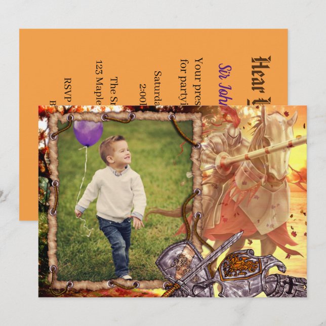 Fairy Tale Knight On Horse Photo Birthday Invitation (Front/Back)