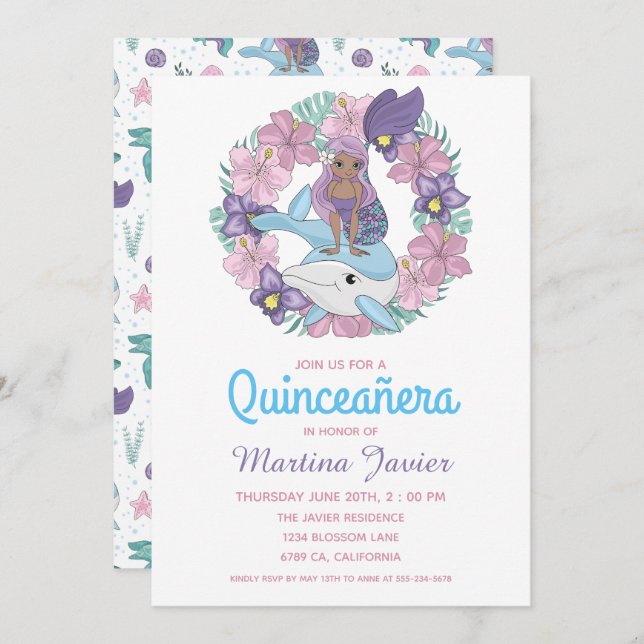 Fairy Tale Mermaid Quinceañera 15th Birthday Invitation (Front/Back)