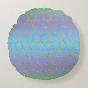 Fairy Tale Mermaid Scales Pastel Gradient Pattern Round Cushion