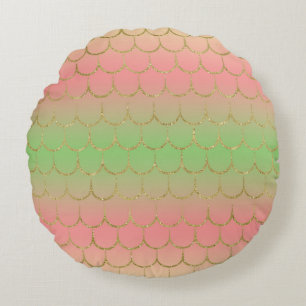 Fairy Tale Mermaid Scales Pastel Gradient Pattern Round Cushion