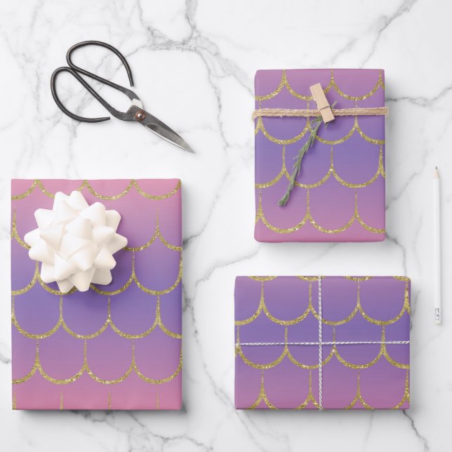 Fairy Tale Mermaid Scales Pastel Gradient Pattern Wrapping Paper Sheet (Front)