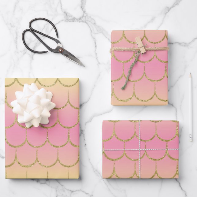 Fairy Tale Mermaid Scales Pastel Gradient Pattern Wrapping Paper Sheet (Front)