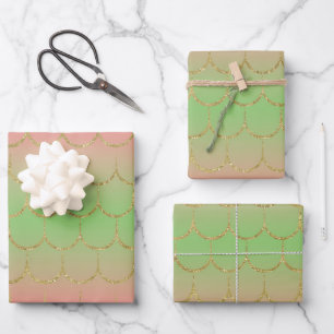 Fairy Tale Mermaid Scales Pastel Gradient Pattern Wrapping Paper Sheet