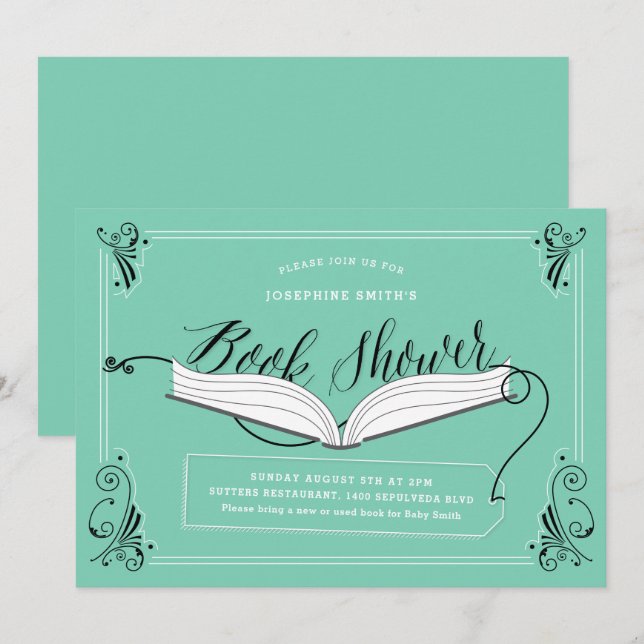 Fairy Tale Mint Green Gender Neutral Book Shower Invitation (Front/Back)