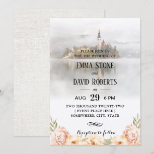 Fairy Tale Misty Lake Elegant Floral Wedding Invitation