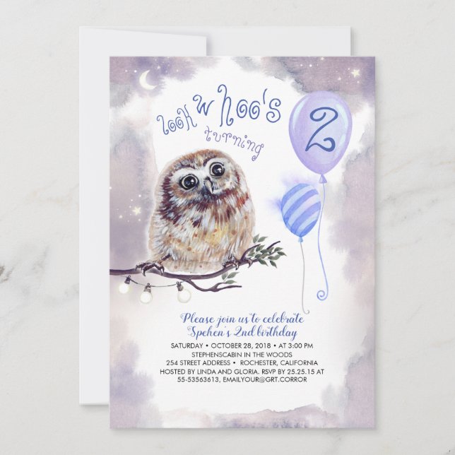 Fairy Tale Night and Little Owl Boys Birthday Invitation (Front)
